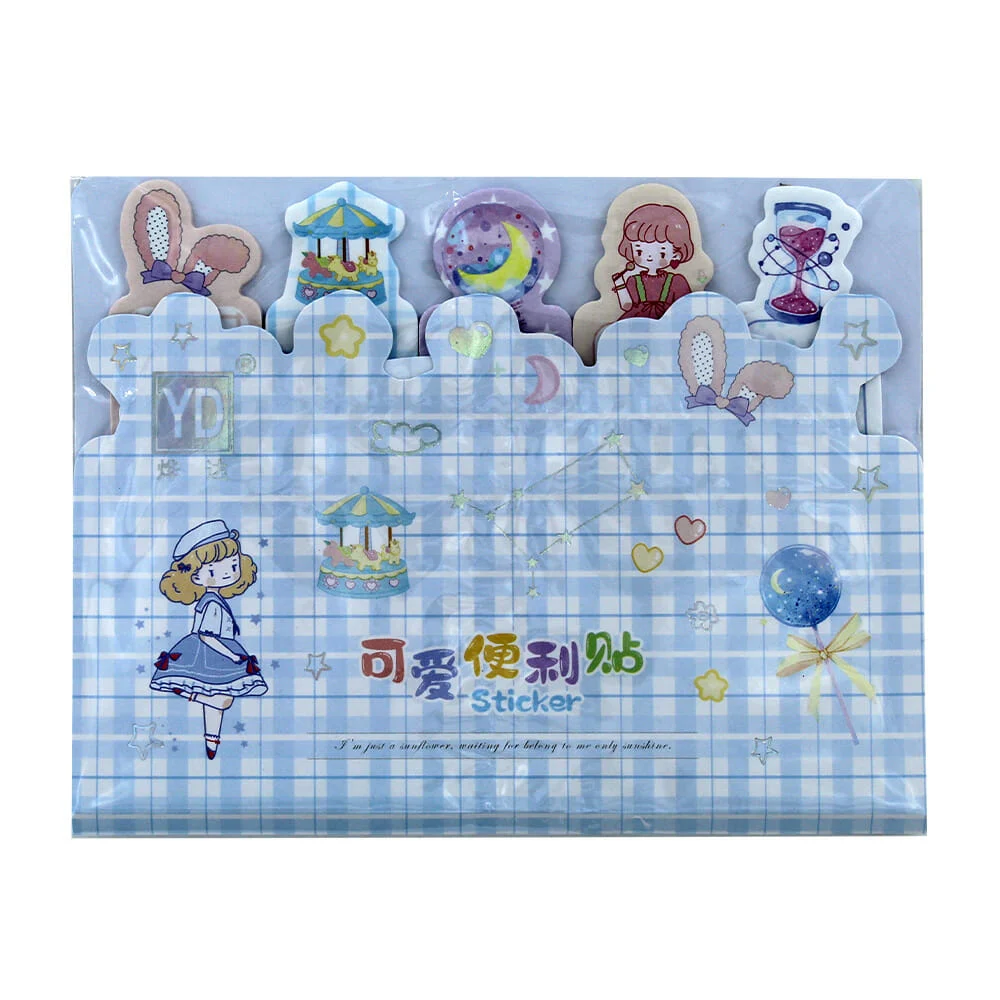 Blister 5 post-it / notas adhesivas kawaii, variedad de diseños