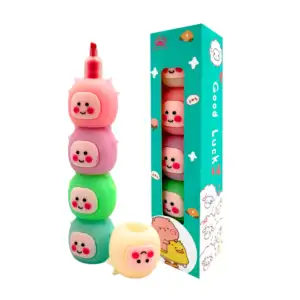 Caja con 4 mini marcatextos apilables, en forma de personajes kawaii,…