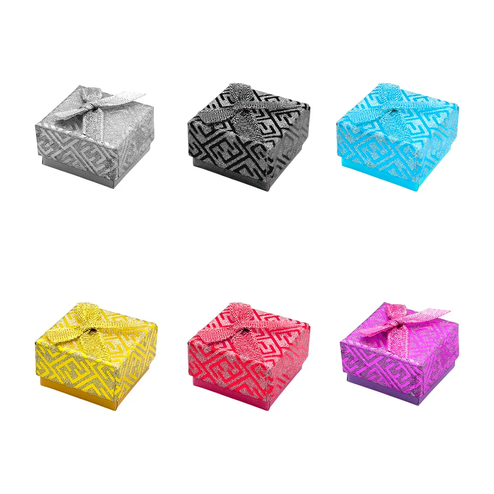 1pz mini caja con moño detalles diamantados y efecto metálico 4x4x2.5…