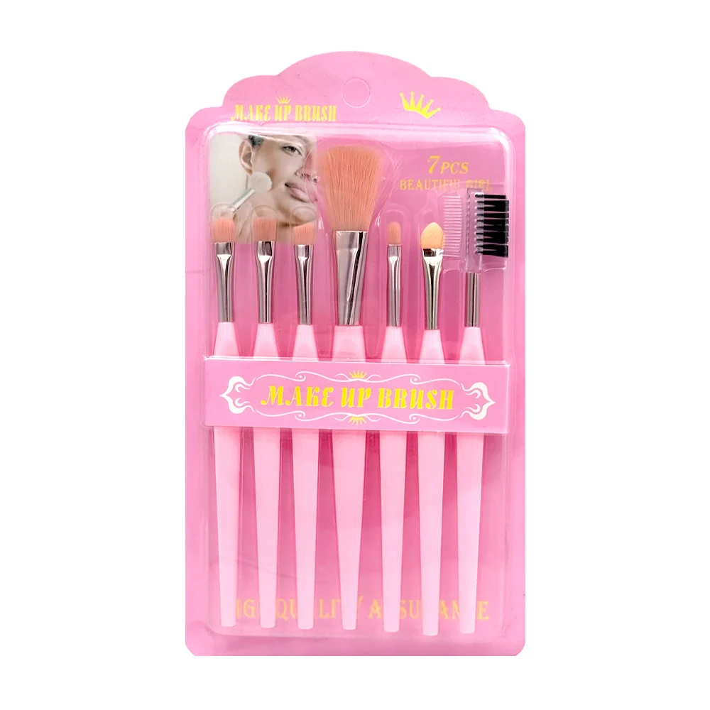 Blíster con 7 brochas para maquillaje, cerdas suaves con mango de plá…