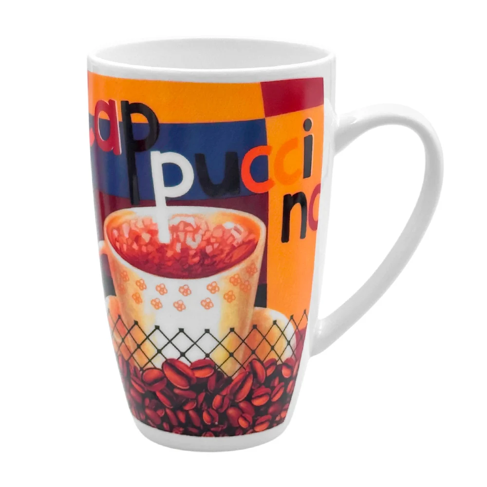 Taza de cerámica mediana larga con estampado de café cappuccino / 24x…