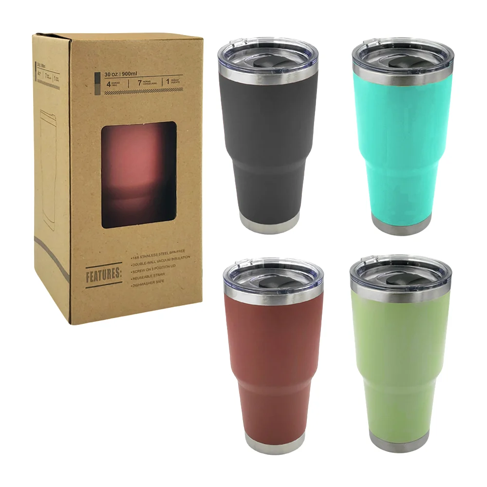Vaso termo metálico liso de acero inoxidable con tapadera transparent…