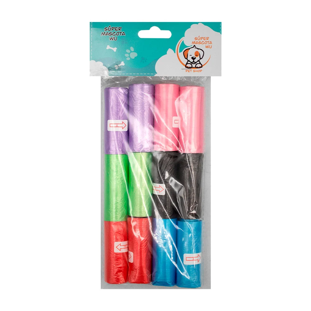 Paquete con 12 rollos de bolsas para heces de mascotas, varios colore…