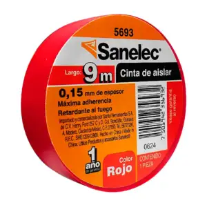 1pza Cinta roja aislante sanelec, 9mx15mm / 5693 / 0624