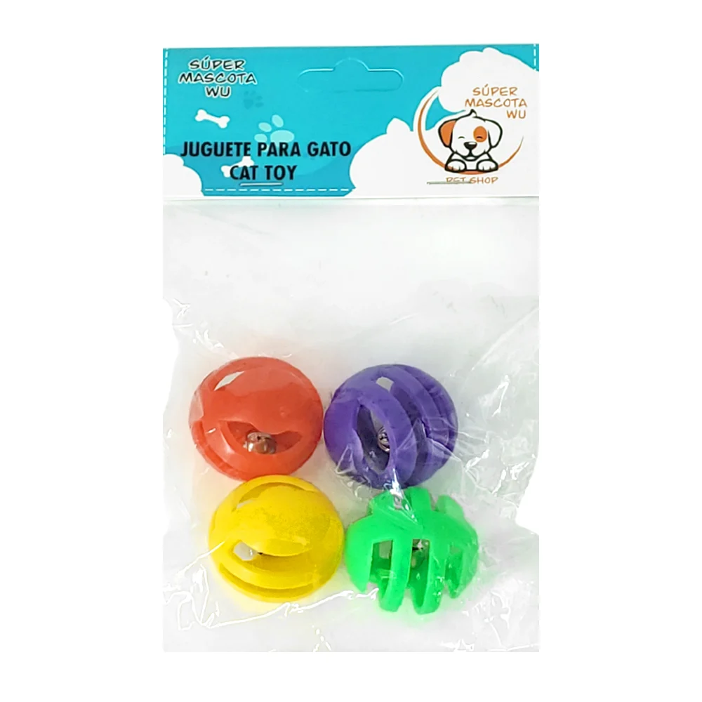 Blíster de 4 pelotas huecas de plástico con cascabel para gatos, vari…
