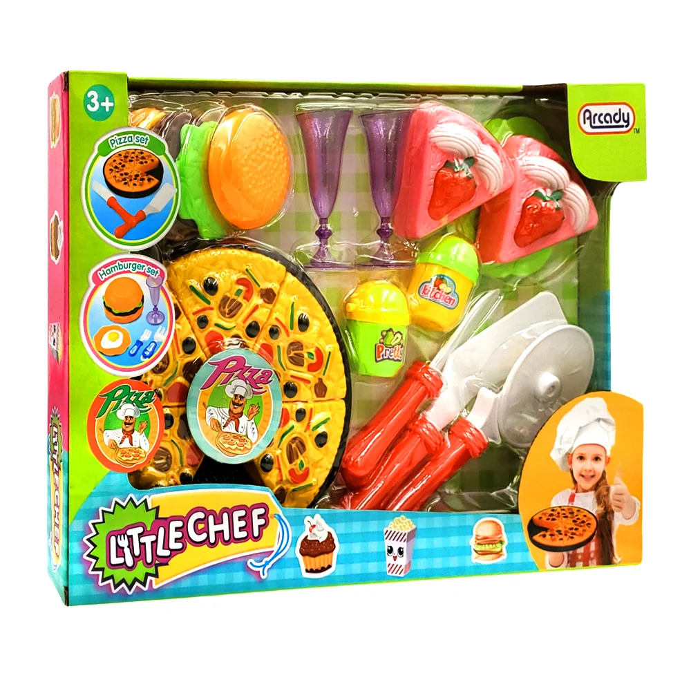 Set de juguete de pizza, hamburguesa, pastel + accesorios, variedad /…