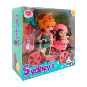 Muñeca sydneys pequeña con triciclo y accesorios / arz1229