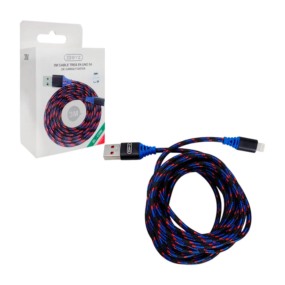 Cable byz para transferencia y carga de datos lightning 3m tipo aguje…