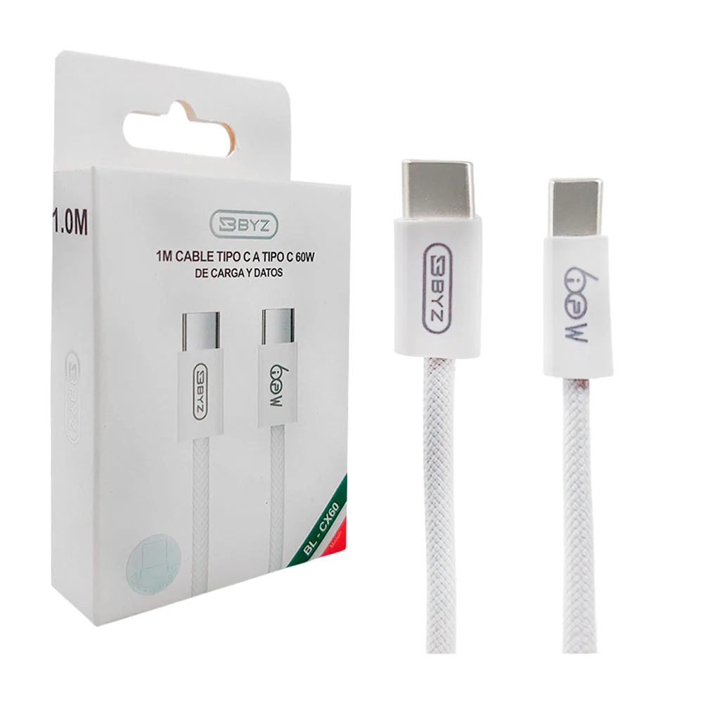 Cable byz para transferencia de datos - carga 60w de tipo c a c, tipo…