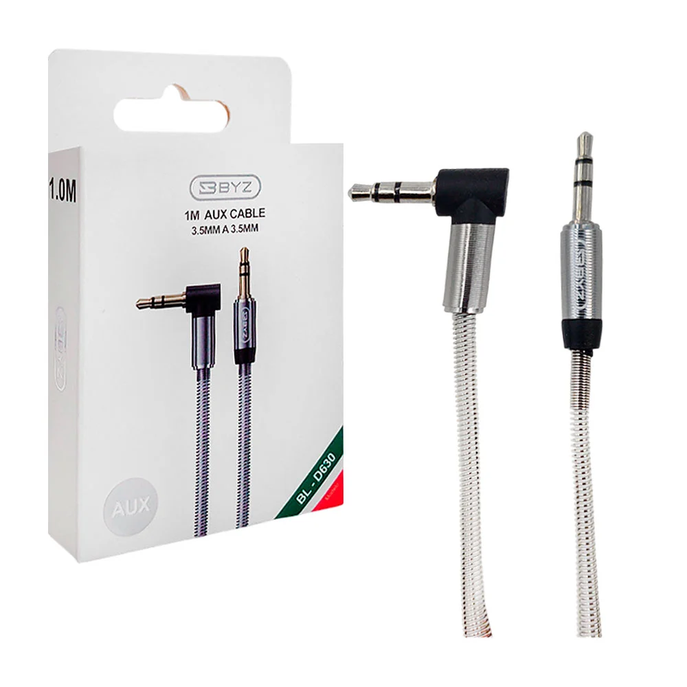 Cable byz auxiliar 3.5mm con entrada en L, reforzado con espiral metá…