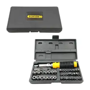 Estuche con desarmador / llave de trinquete, dados y puntas intercamb…
