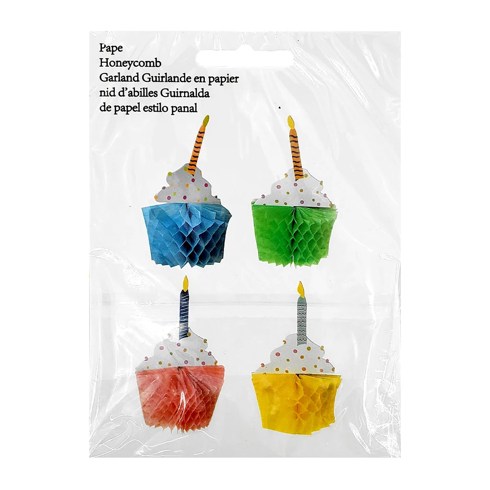 Paquete con 6 adornos 3d de papel china en forma de cupcake, variedad…