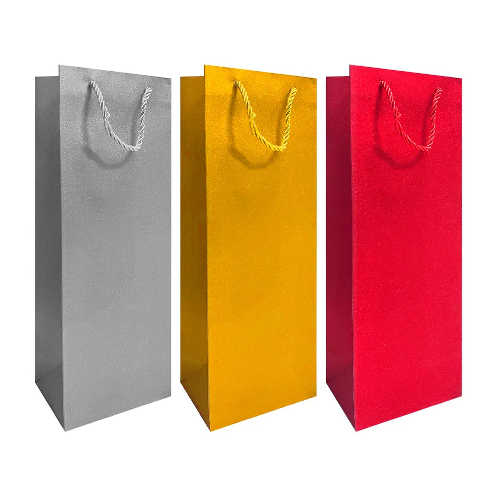 1pza Bolsa de regalo alargada para botella con asa trenzada, sin diseño, efecto metálico y brillantina, 35x12x9 cm aprox, variedad de colores / bt-2767-s