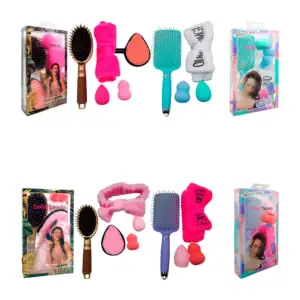 Kit con cepillo rectangular, banda afelpada y 2 esponjas para maquill…