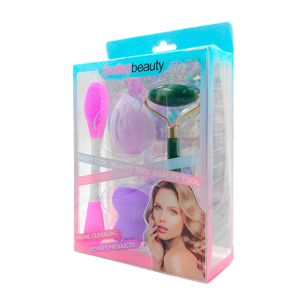 Kit con rodillo facial, esponja de maquillaje y 2 cepillos limpiadore…