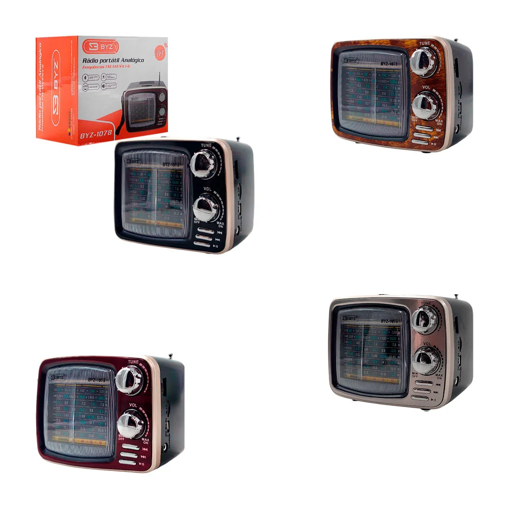 Radio portatil byz analógico en forma de television vintage, color su…