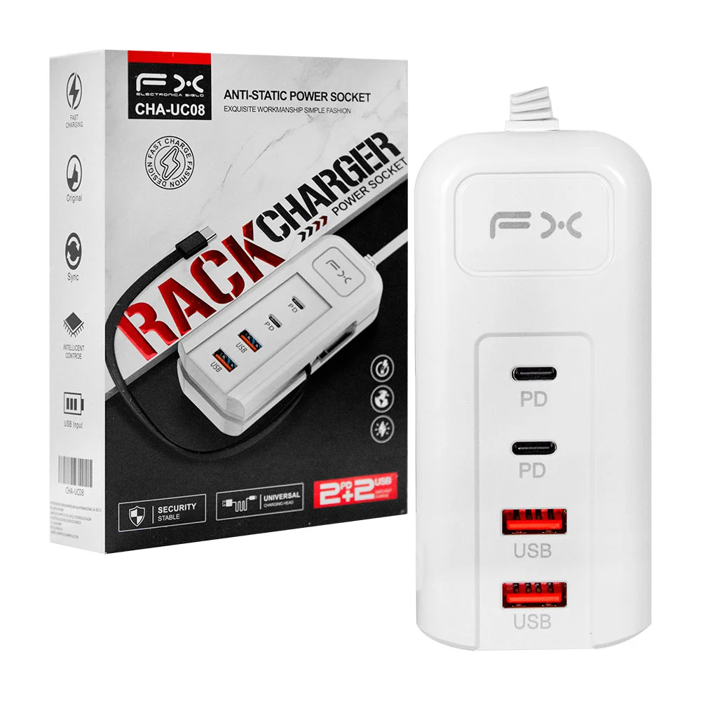 Cargador multifuncional con 2 entradas tipo c, 2 entradas usb y cable…
