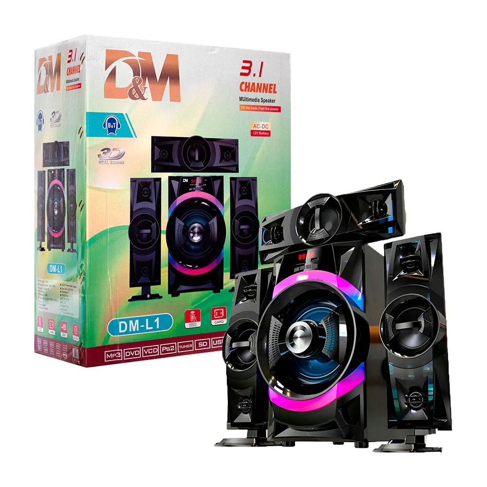 Equipo de sonido con 3 altavoces, luz led, pantalla y perilla de volu…