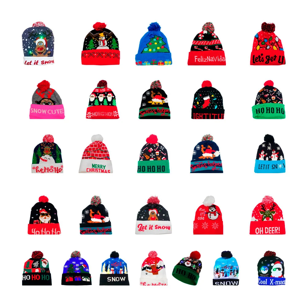 1pza Gorro navideño afelpado con pompón + luces led de modos intercam…