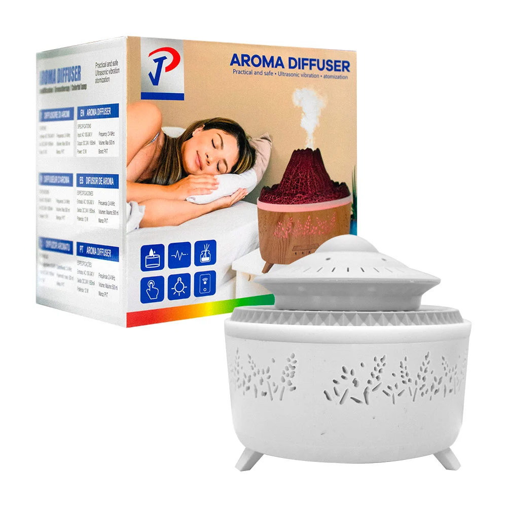 Humidificador con luces, forma de volcán o simulador de lluvia, 500ml…