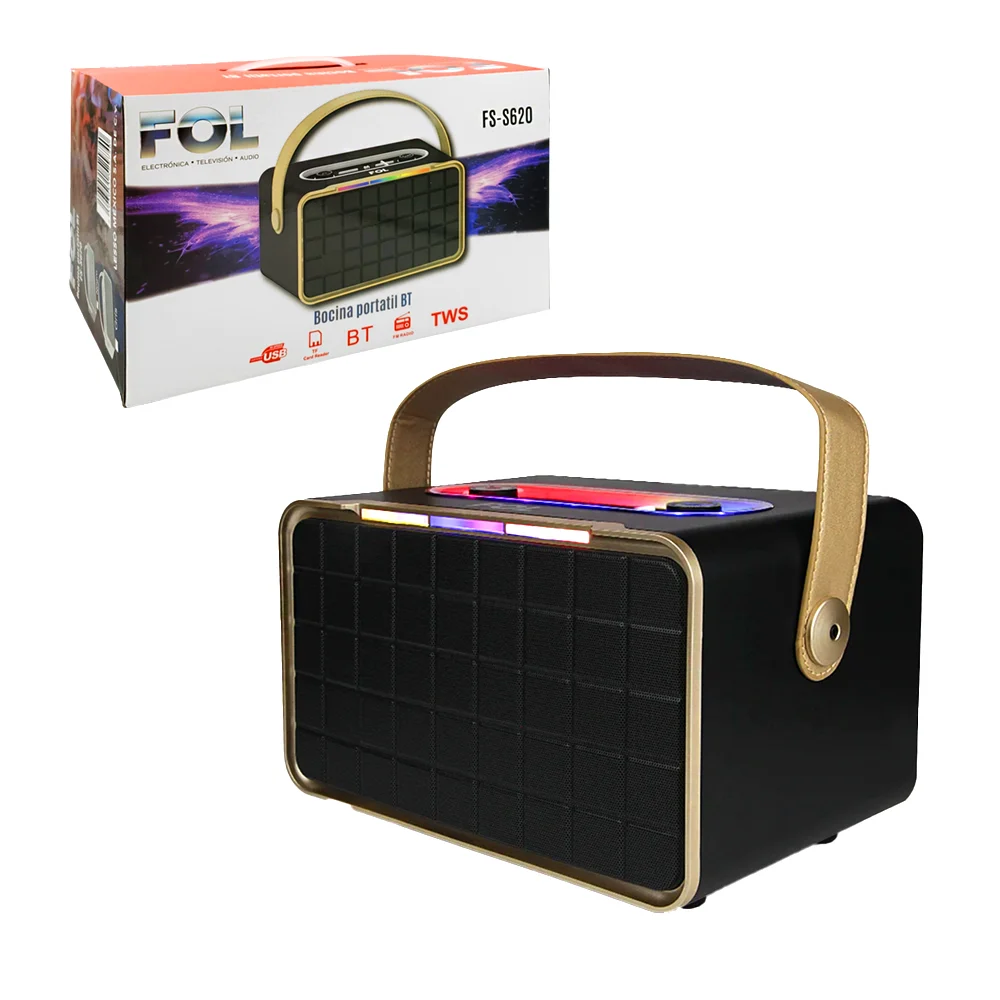 Bocina grande portátil con asa de cuero, luz led rgb, botones y puert…