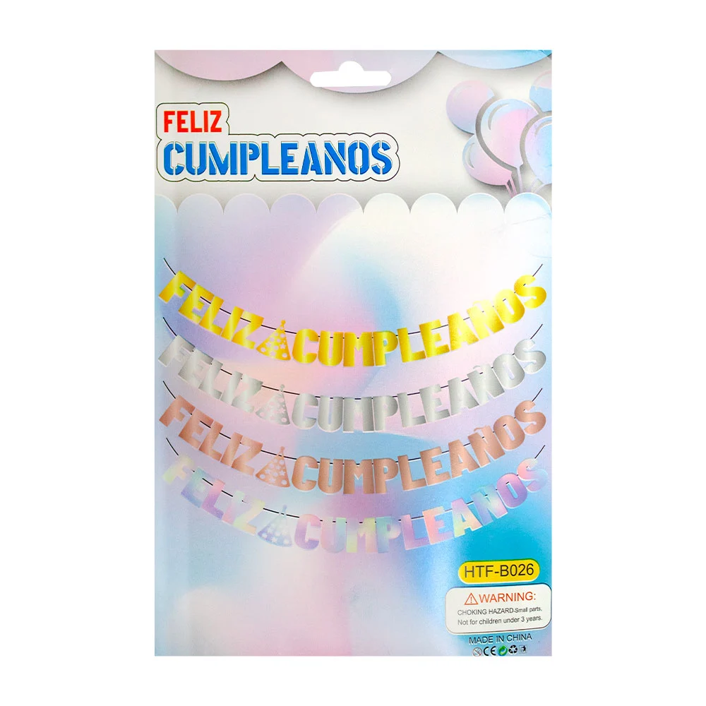 Guirnalda-banner móvil de feliz cumpleaños en tonos metálicos, surtid…