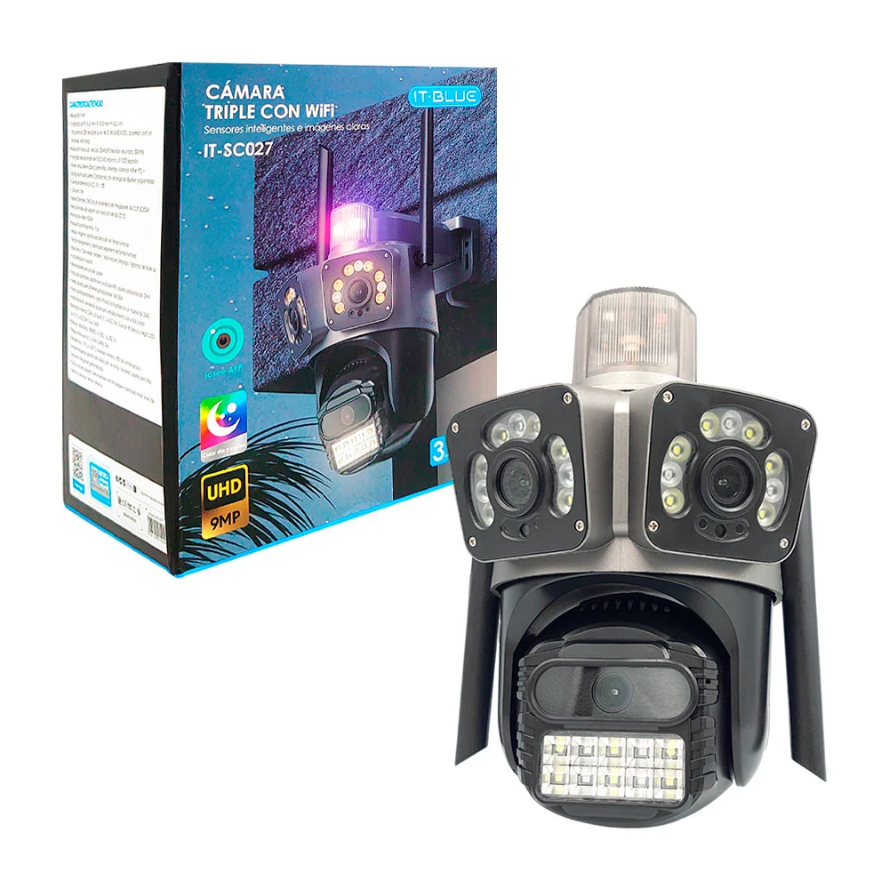 Cámara de triple sensor, montable, con antenas wi fi, leds y alarma a…