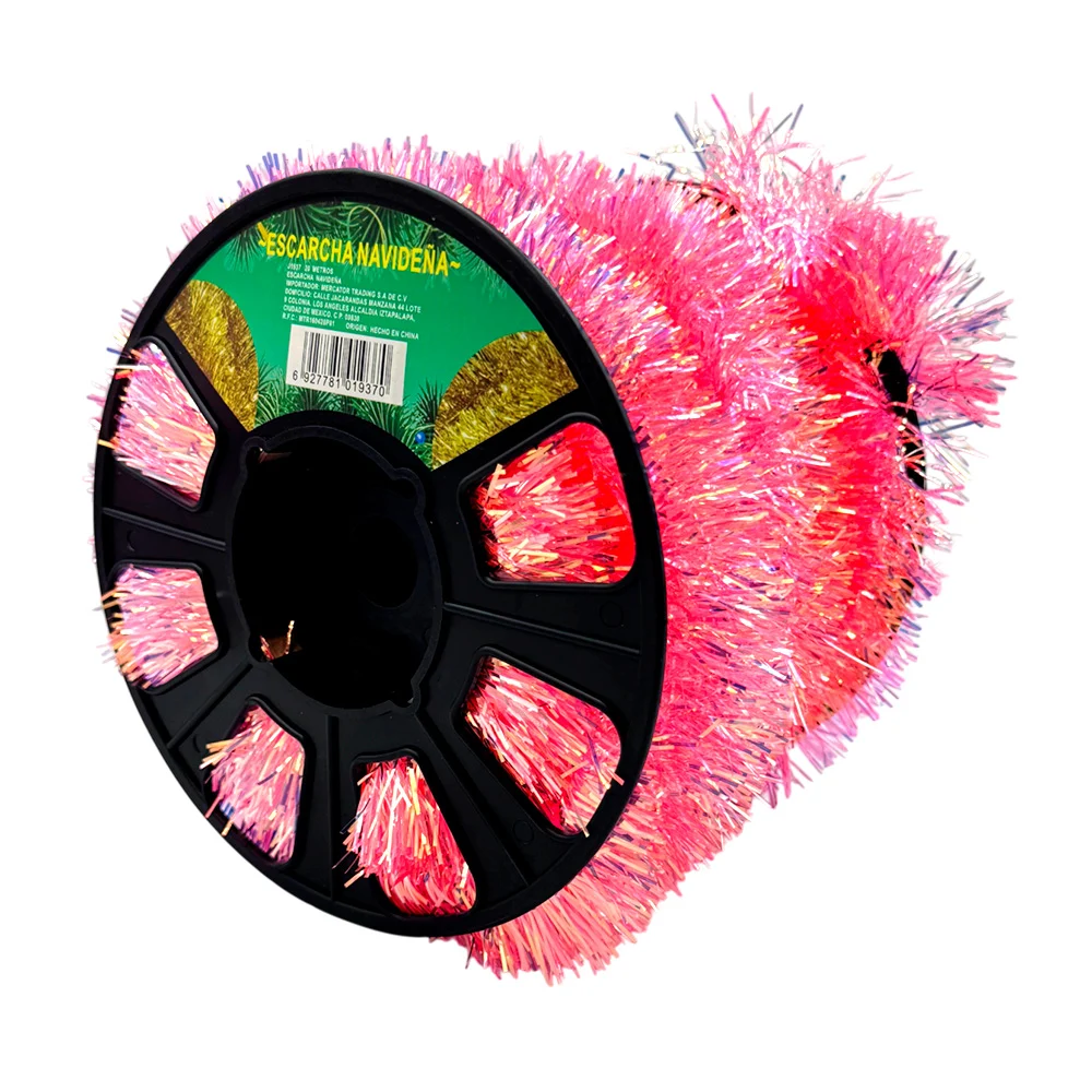 Rollo de 20 metros x 7cm de escarcha navideña en color rosa fluoresce…