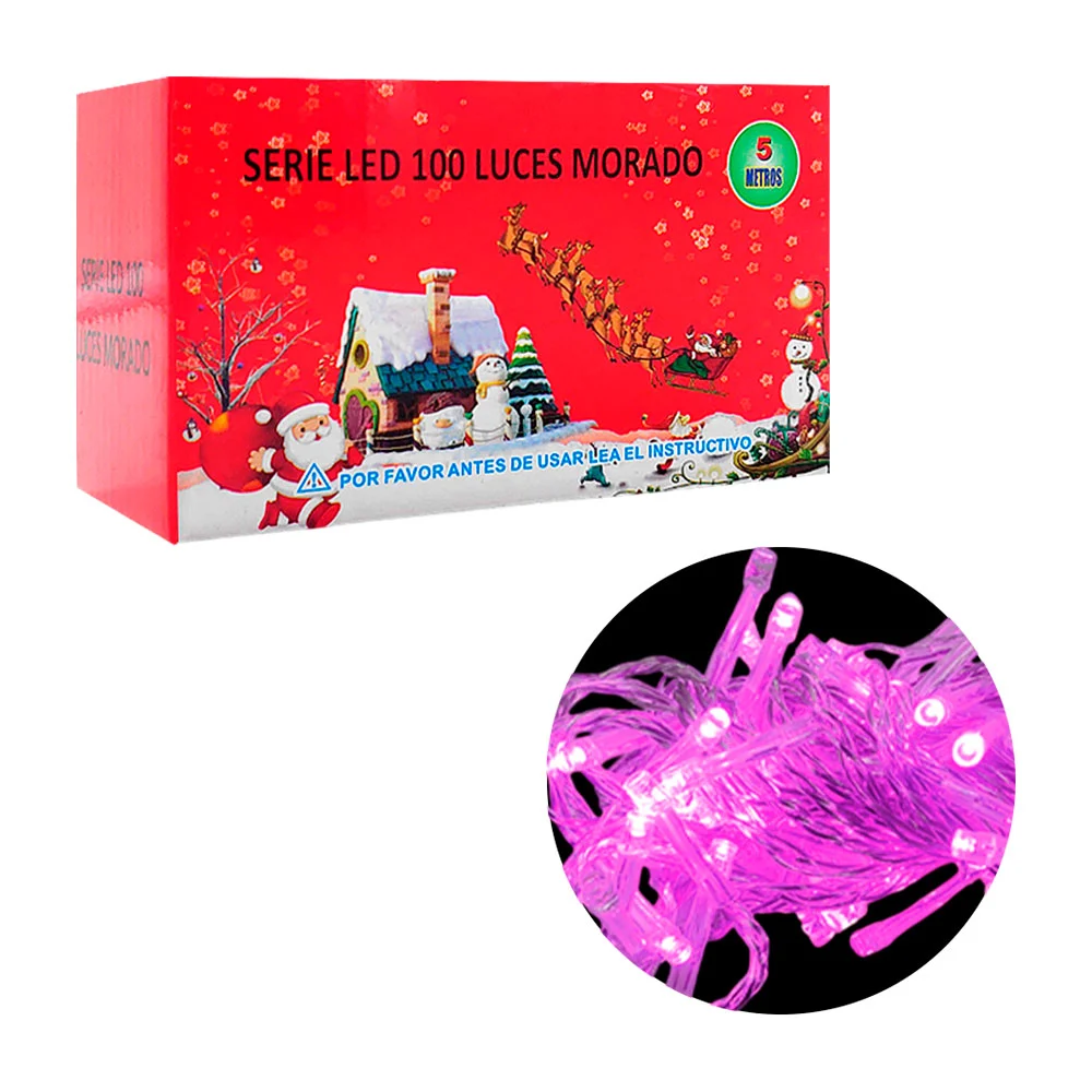 Serie navideña de 5m con cable transparente y 100 luces en color mora…