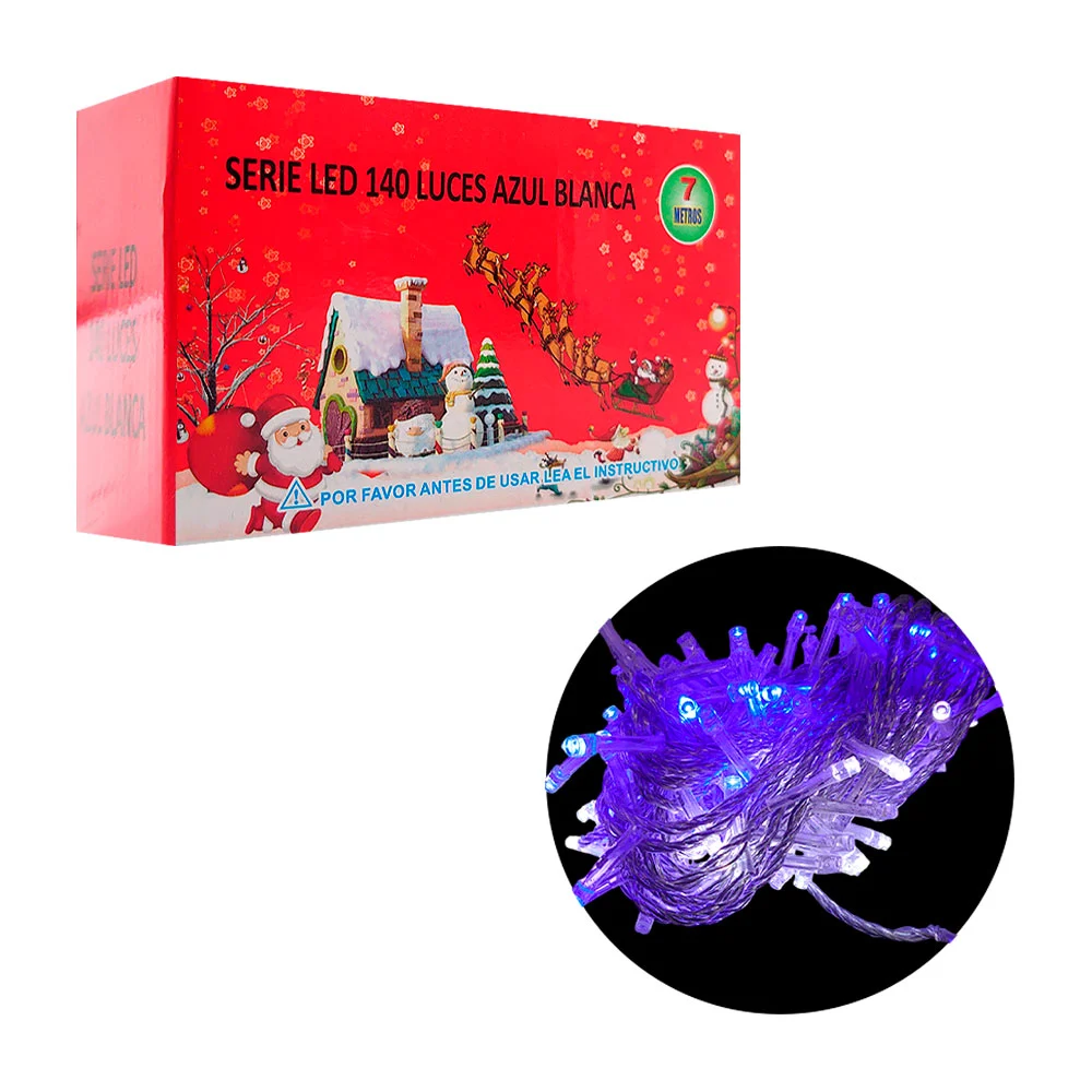 Serie navideña de 7m con cable transparente y 140 luces en color azul…