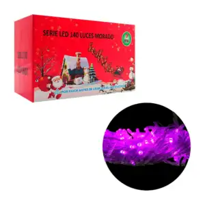 Serie navideña de 7m con cable transparente y 140 luces en color mora…