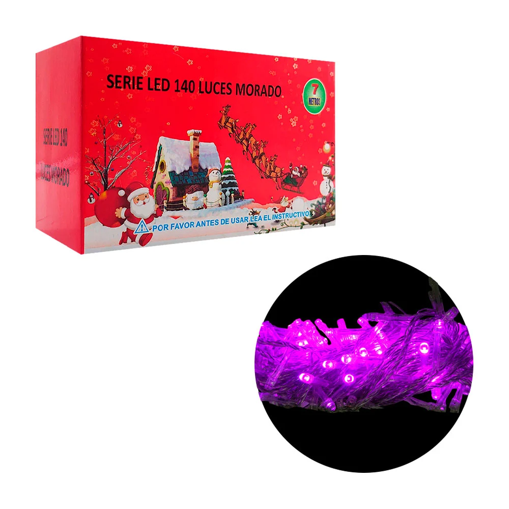 Serie navideña de 7m con cable transparente y 140 luces en color mora…