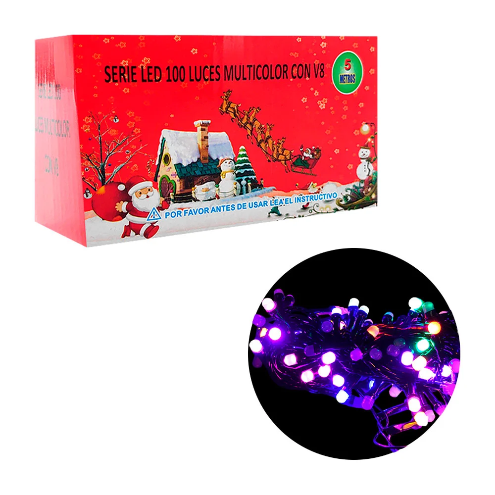 Serie navideña de 5m con cable negro y 100 luces multicolor con v8 / …