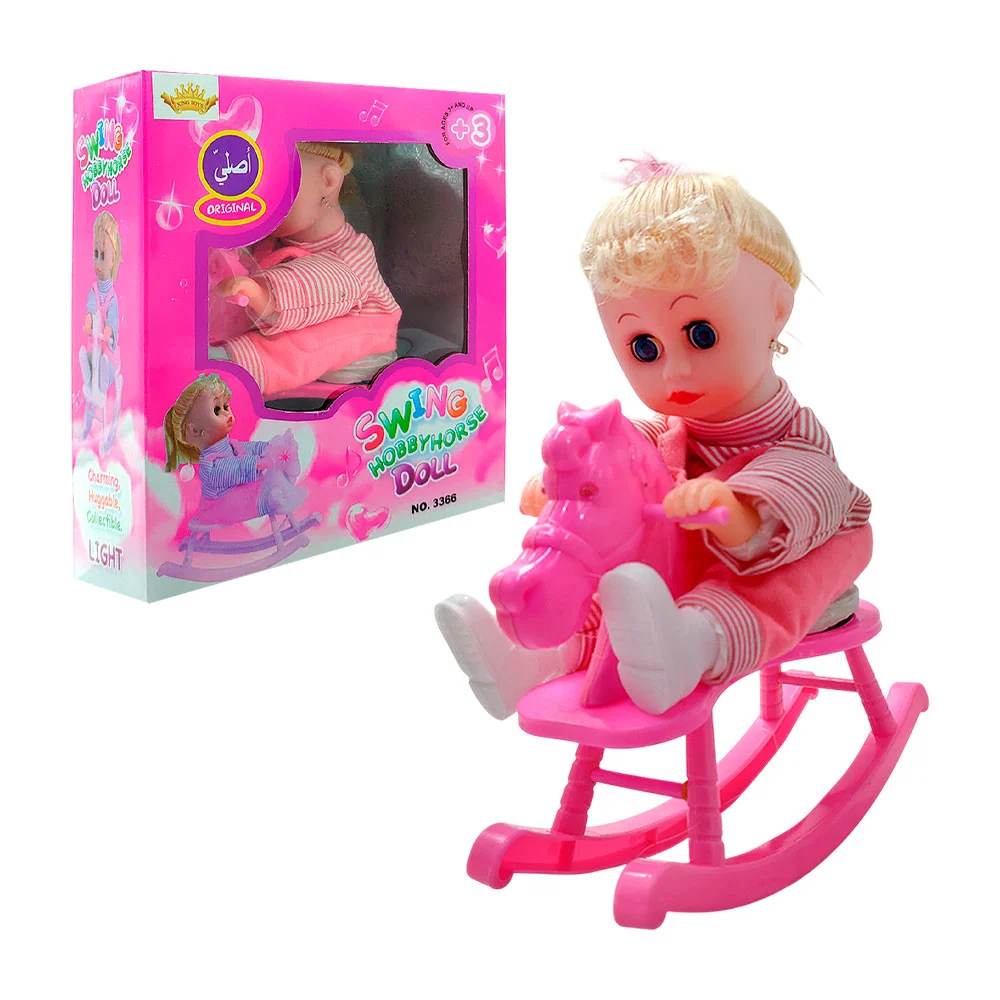 Muñeca bébe con caballo mecedor móvil + luces y sonido / swing hobby …