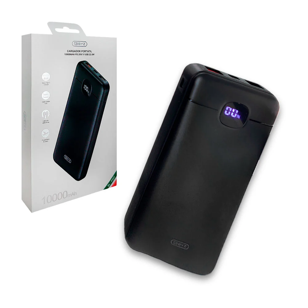 Power bank byz 10000mah múltiples puertos de carga y pantalla digital…
