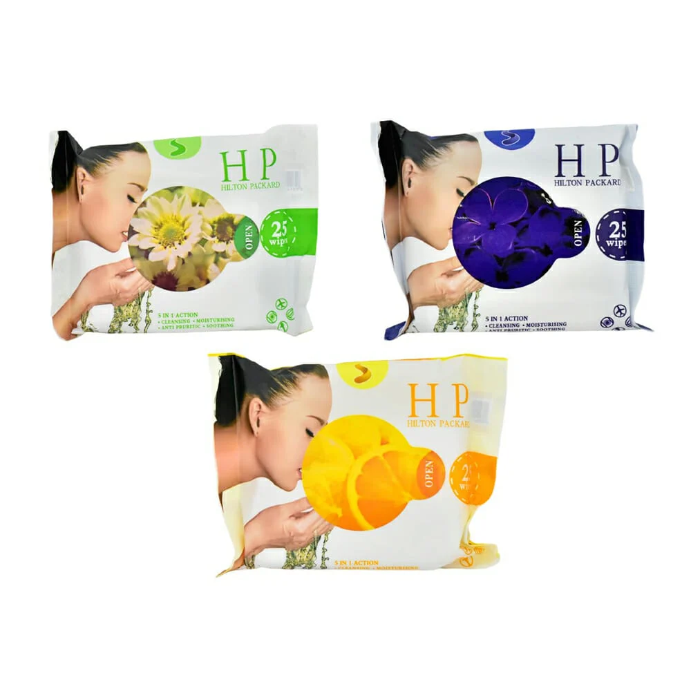 Paquete con 25 toallitas humedas desmaquillantes 5 en 1 hp, variedad …
