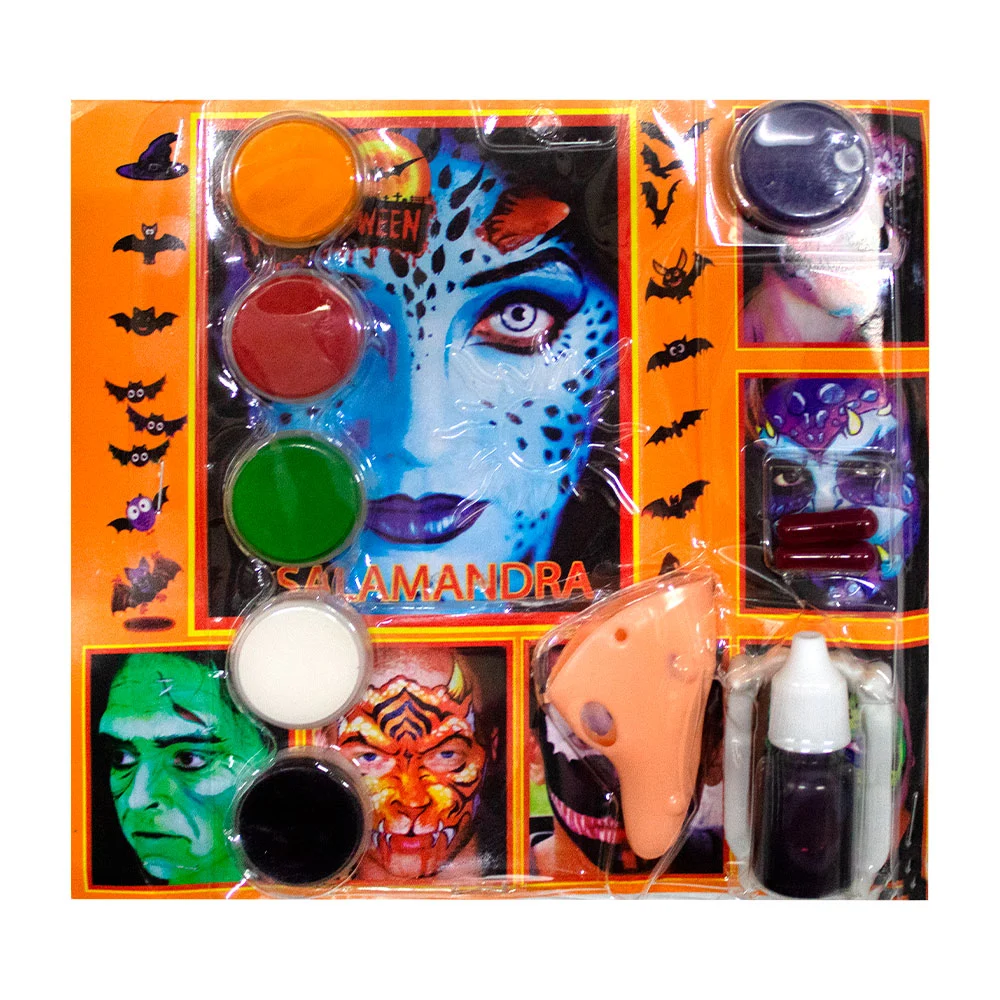 Blíster con maquillaje de halloween con prótesis, sangre, colmillos y…