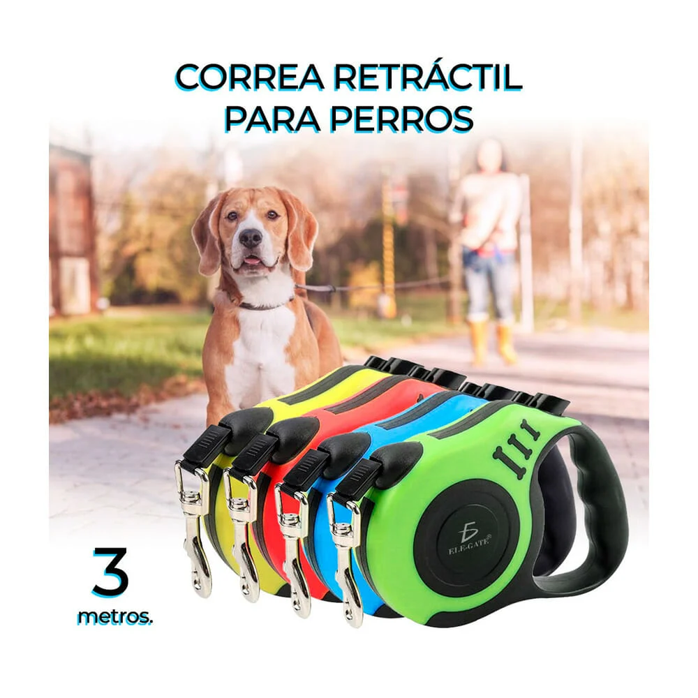 Correa retráctil para mascota 3m de largo, variedad de colores / mas.…