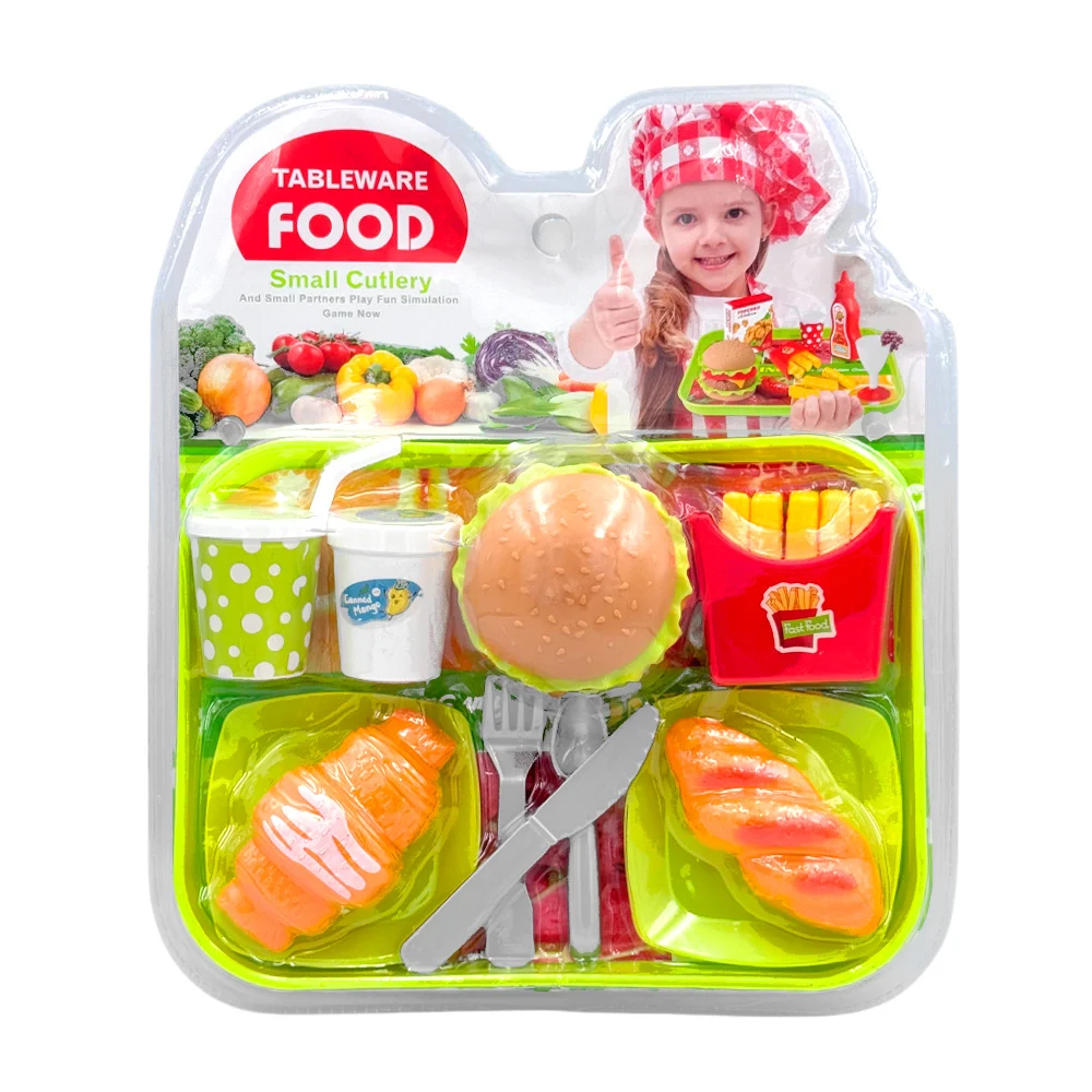 Blíster de comida rápida con pan, bebidas, papas fritas y hamburguesa…