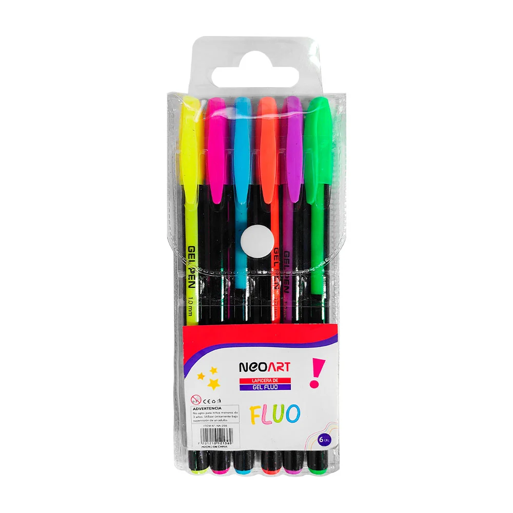 Paquete con 6 plumas en tono neón con punta fina de 1.0mm, color surt…