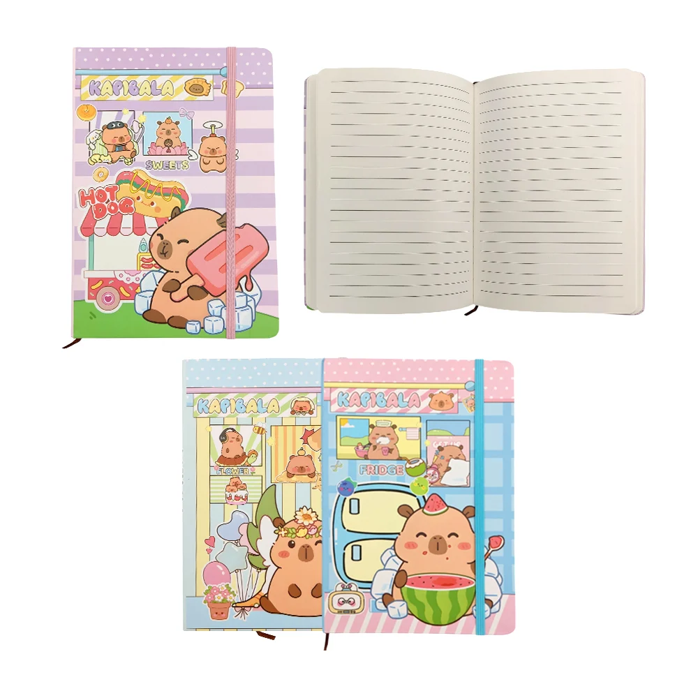 Agenda rectangular con estampado de capibaras animados, separador y r…