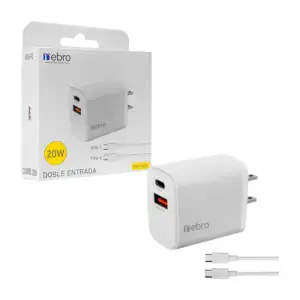 Combo cargador con puerto usb 3.0 y tipo c con carga de 20w / vga-026