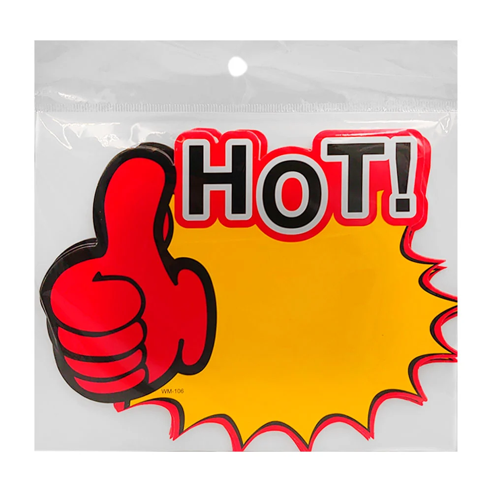 Paquete con 10 letreros de onomatopeya con leyenda de hot y emoji, 14…