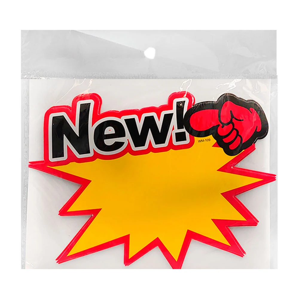 Paquete con 10 letreros de onomatopeya con leyenda de new y emoji, 14…