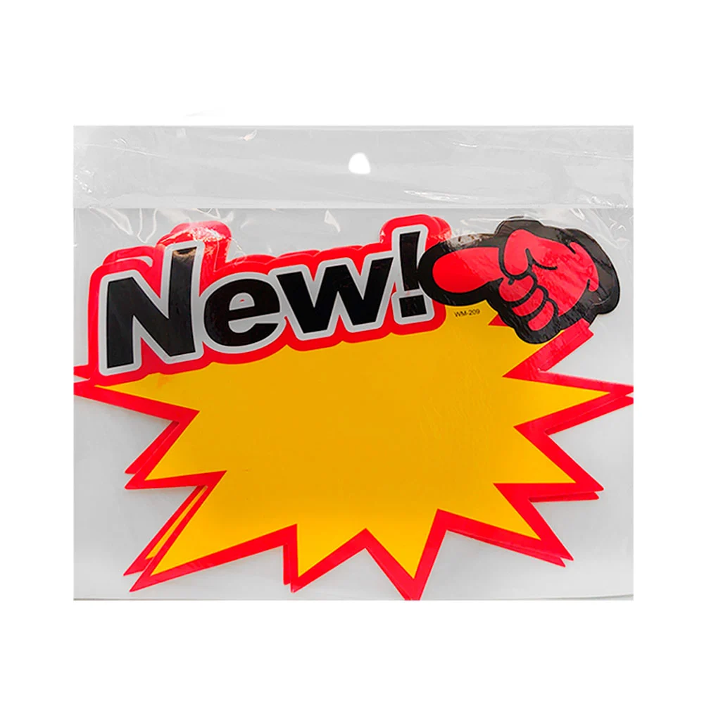 Paquete con 10 letreros de onomatopeya con leyenda de new y emoji, 15…