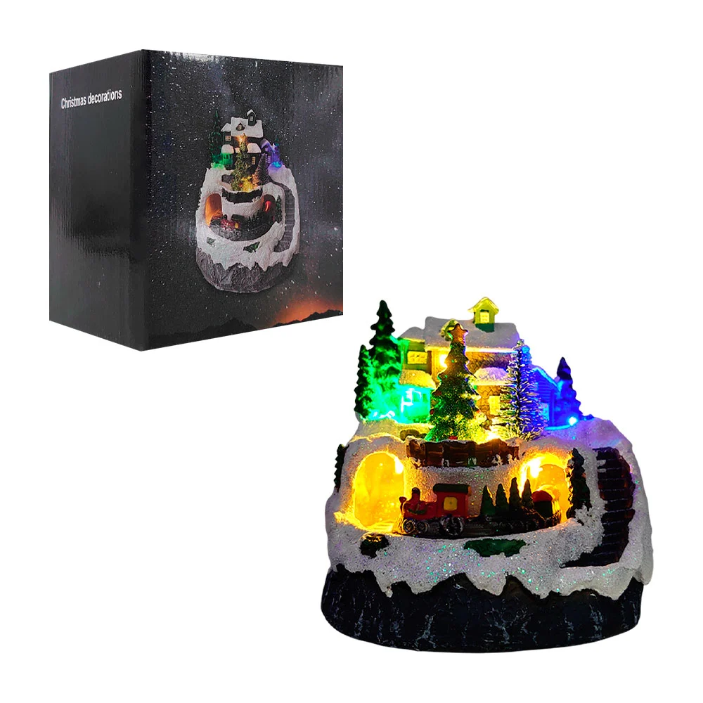 Adorno decorativo músical navideño villa con pinos y nieve, tren móvi…