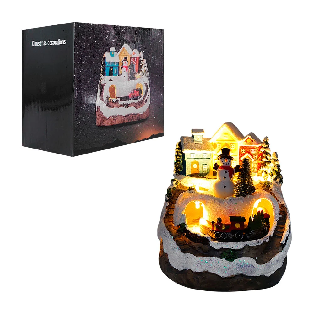 Adorno decorativo músical villa navideña con muñeco de nieve y tren m…