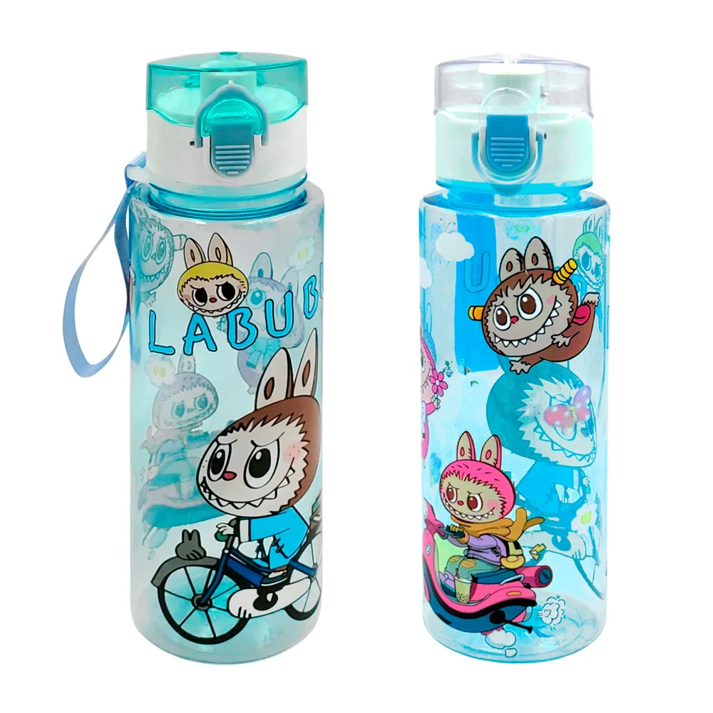 Botella de plástico cilíndrica semitransparente con estampado de labu…