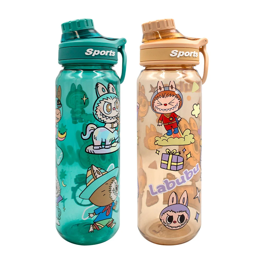 Botella semi transparente con asa, tapa estilo tornillo y estampado d…