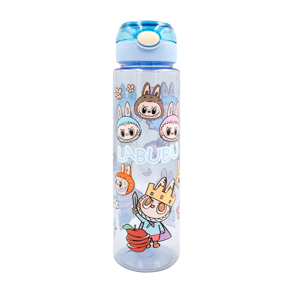 Bote transparente de plástico, con popote plegable, asa y estampado d…